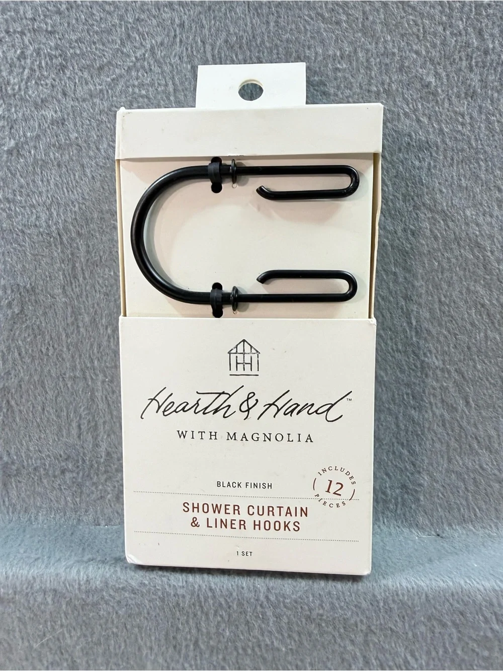 Hearth & Hand - Black Shower Curtain & Liner Hooks